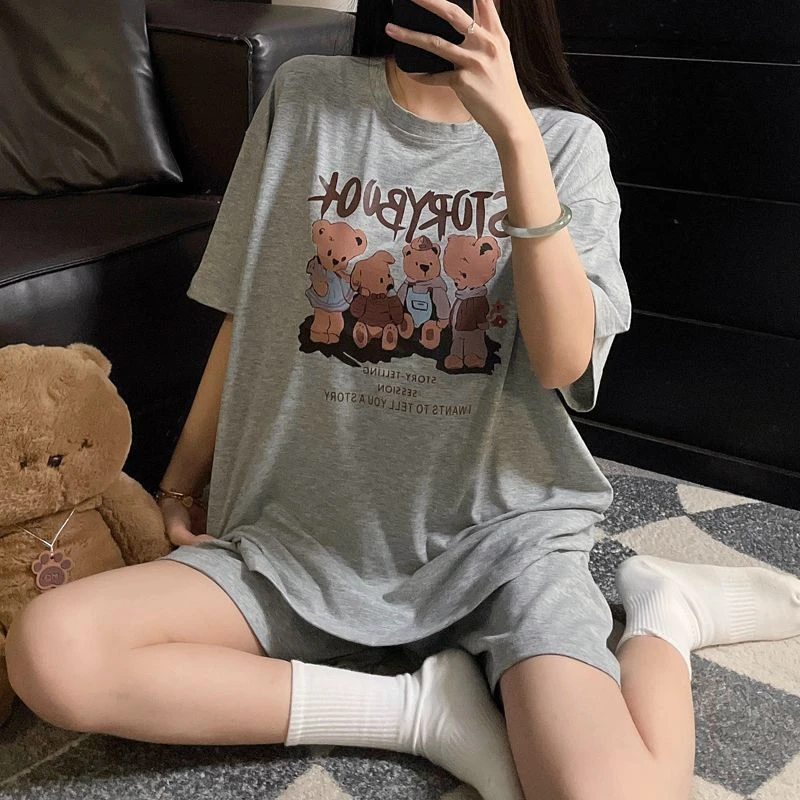 加大码可爱胖MM睡衣女新款夏季短袖短裤宽松套装家居服男女同款