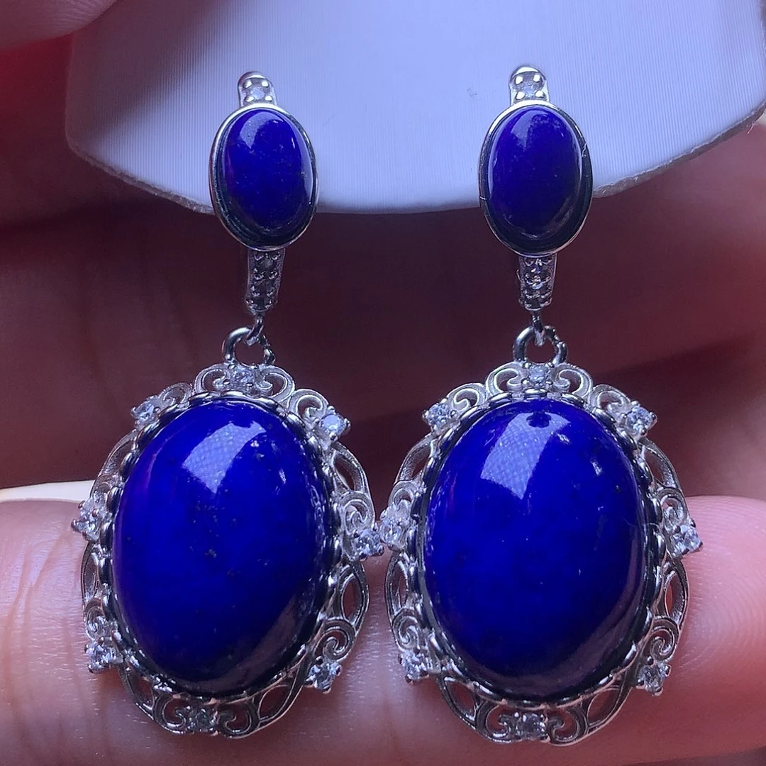 青金石银S925镶嵌耳饰