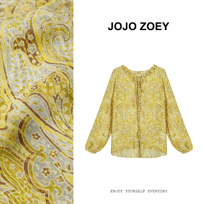 JOJO ZOEY【清仓NO退换】隽永繁花~度假风衬衫腰果花上衣cx-L706