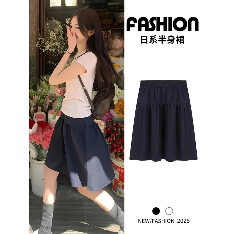 日系学院风半身裙女夏季高腰A字半裙五分裙日杂短裙遮肉显瘦中裙