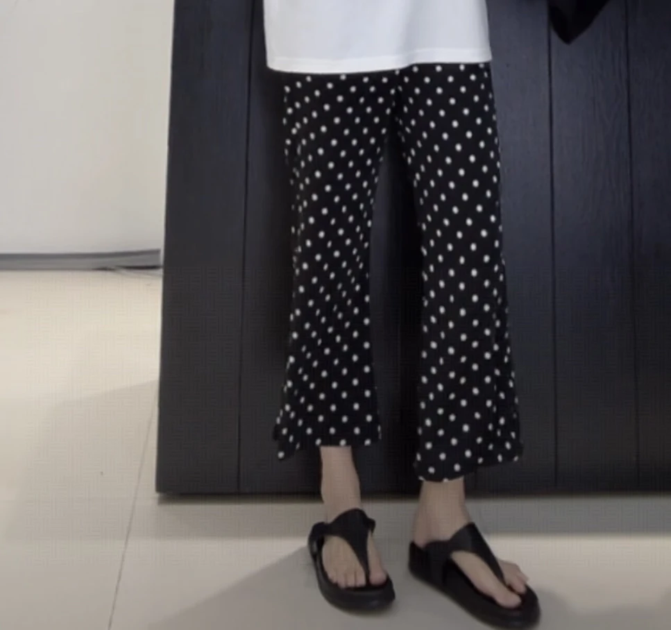 夏季新款波点弹力冰感休闲女裤