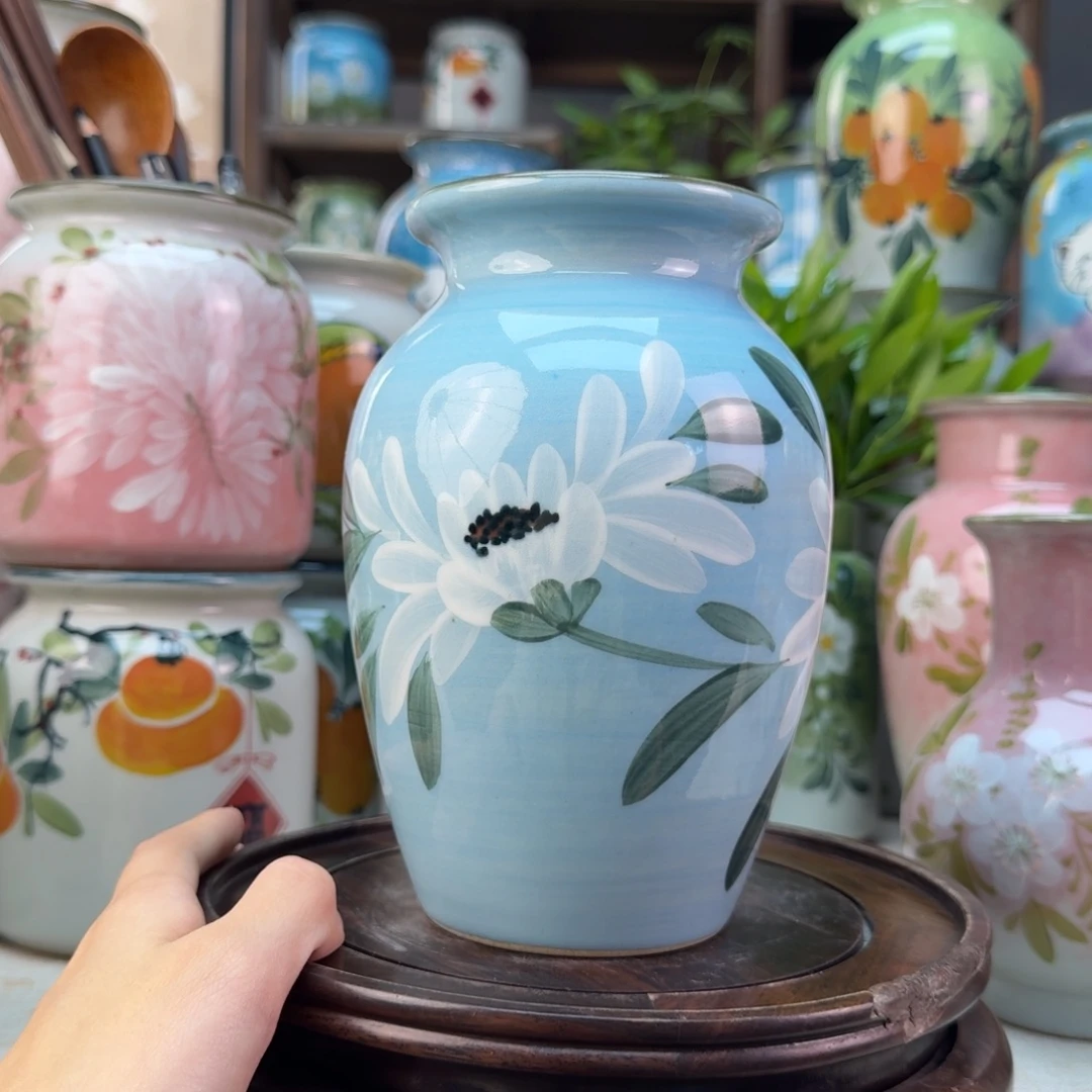 景德镇陶瓷手绘花瓶无孔