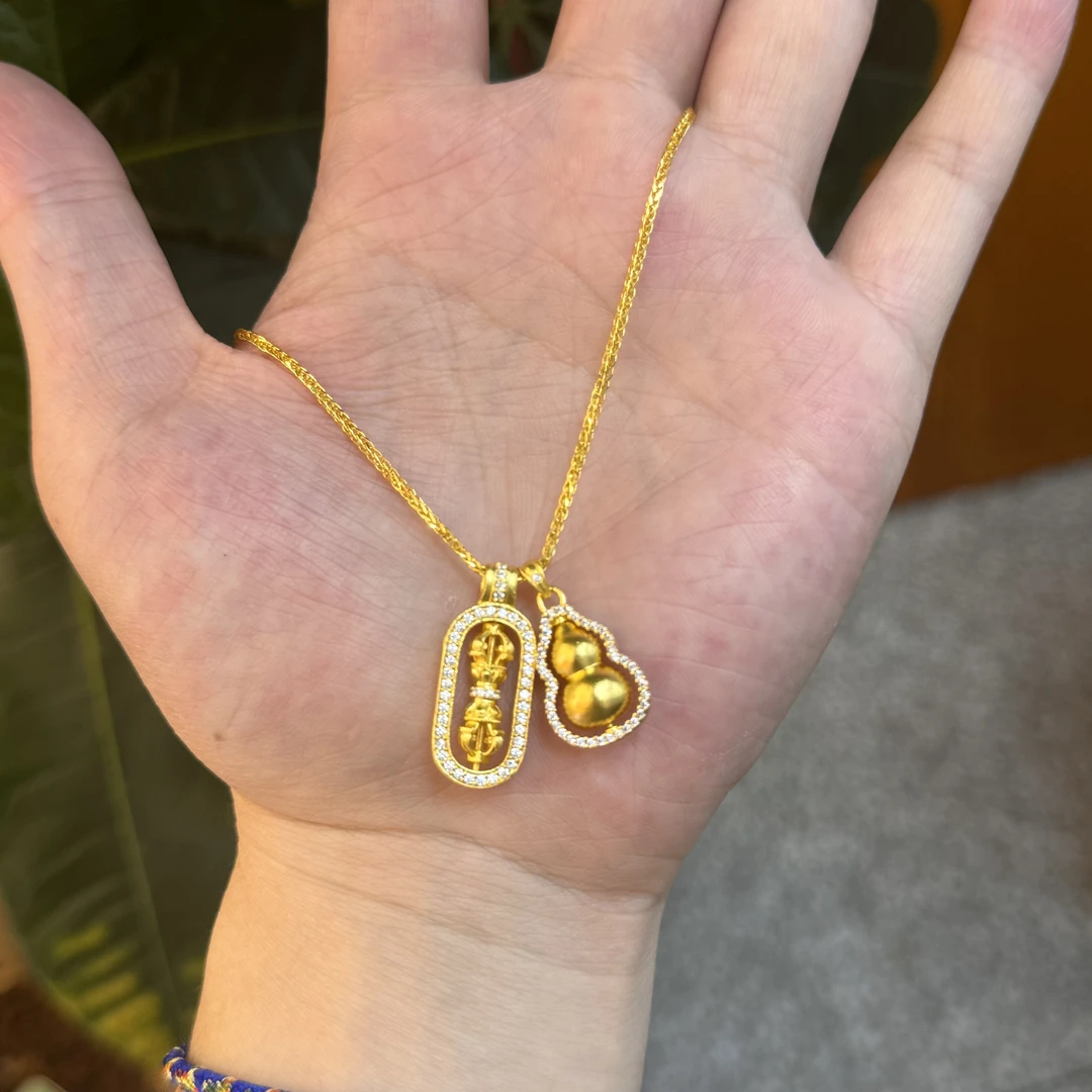 坠链均足银 足银项链 镶嵌葫芦金刚杵项链 足银999气质百搭经典