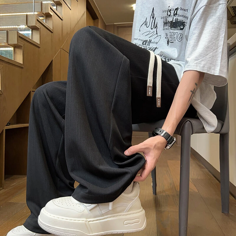 霄桂姿夏季新款凉感宽松垂感直筒裤时尚潮流纹理感休闲裤百搭长裤