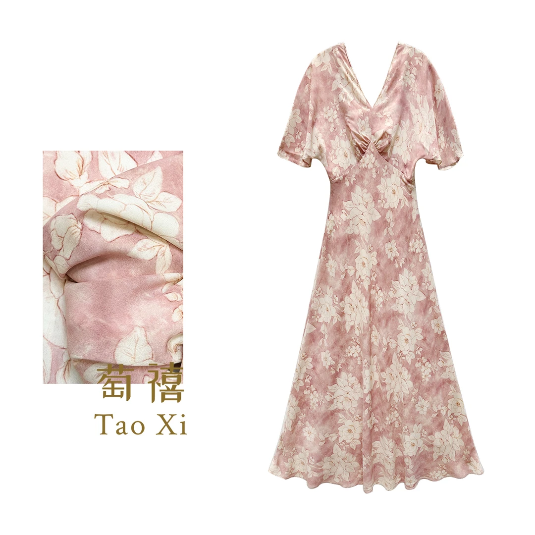 【嘉姐高定】气质高腰时尚夏季薄款浪漫碎花修身连衣裙TX05QZ6331