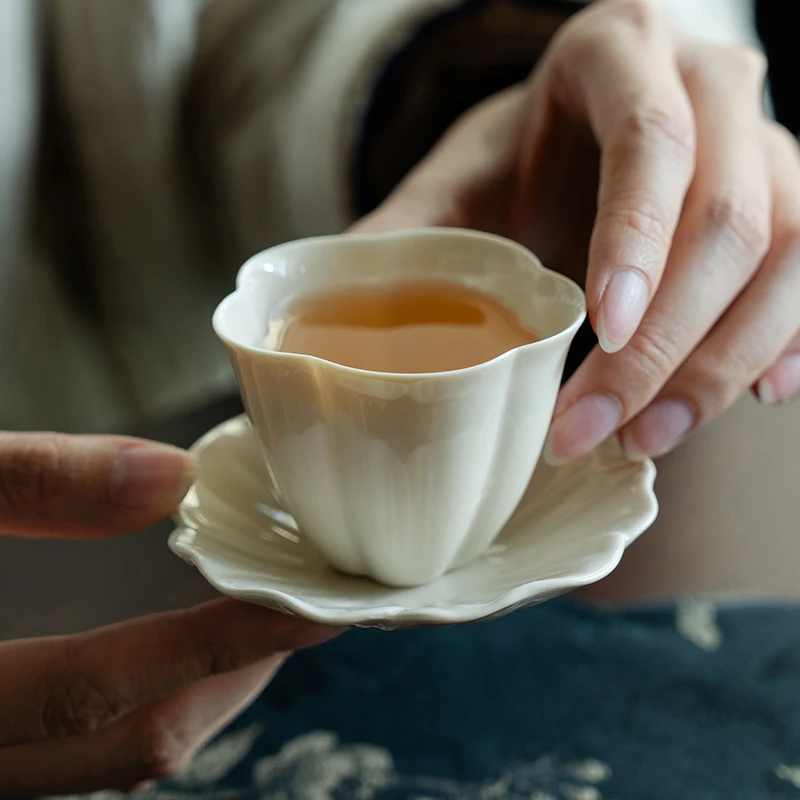 赞朴草木灰小茶杯带杯垫防烫杯托功夫茶具家用品茗杯单杯陶瓷茶盏