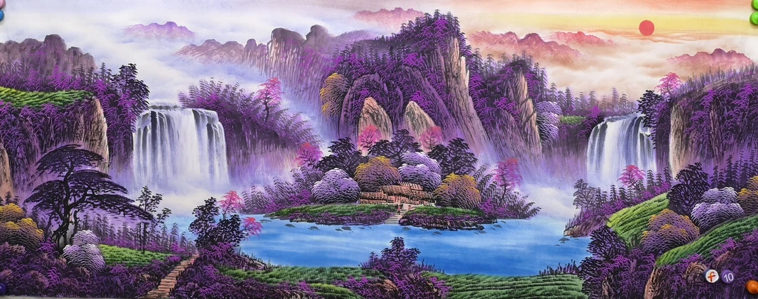 《旭日东升》 画芯尺寸：180cm*70cm山水画客厅办公