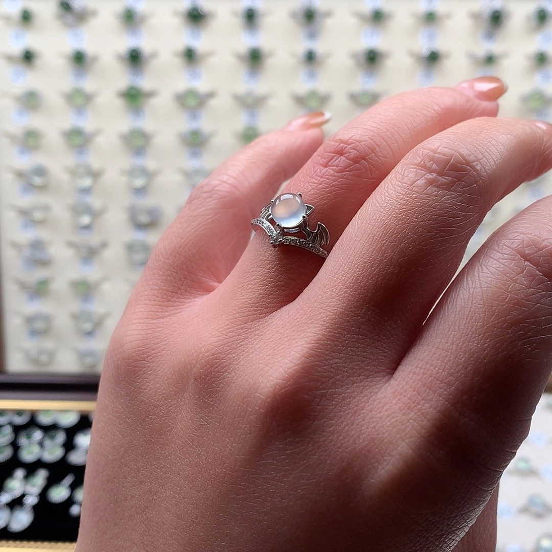 蛇纹石玉银S925镶嵌戒指