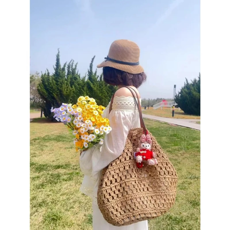 2025年新款手工编织大容量托特包海边度假沙滩简约风单肩手提包女