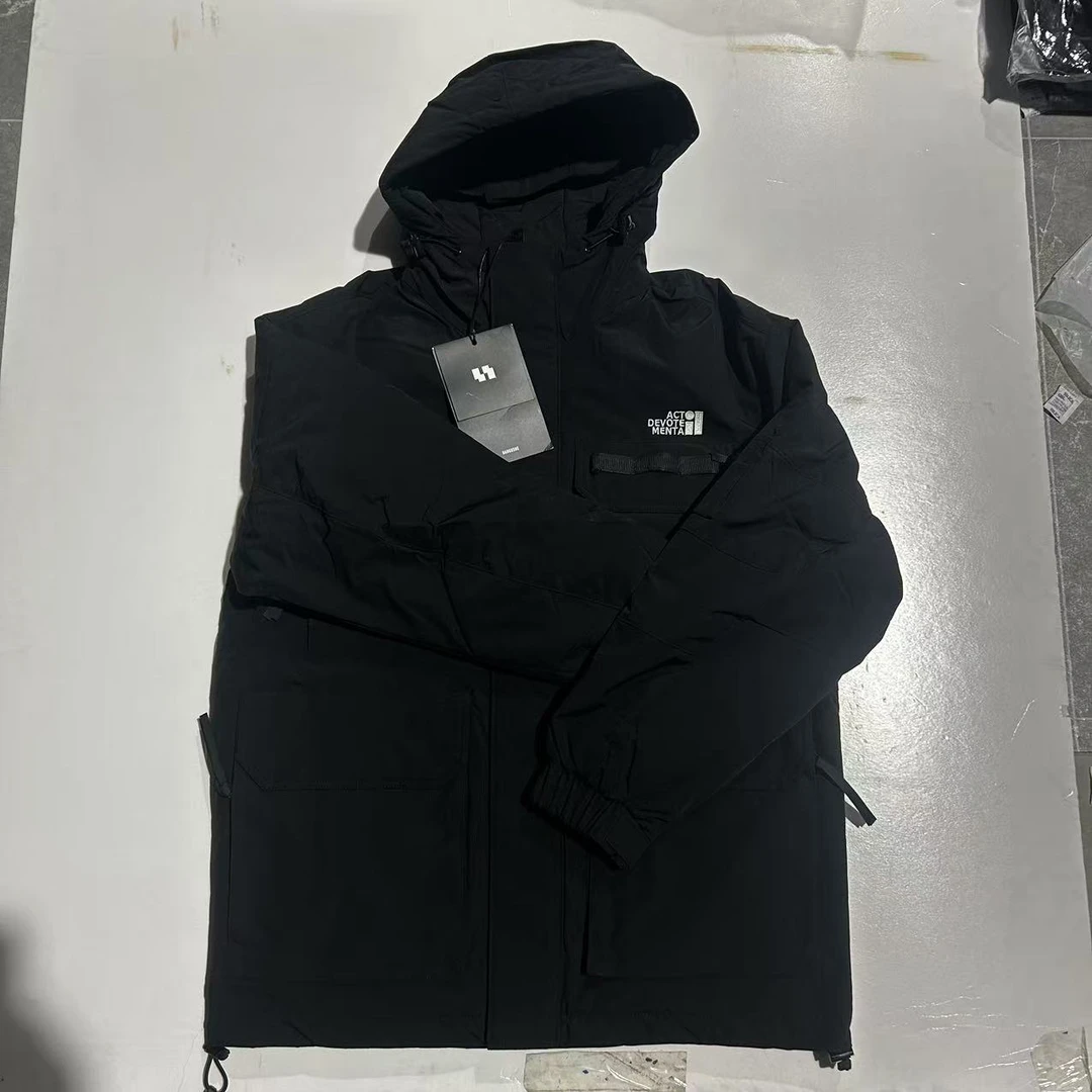 2XL黑色色带帽子胸标字母羽绒卫衣