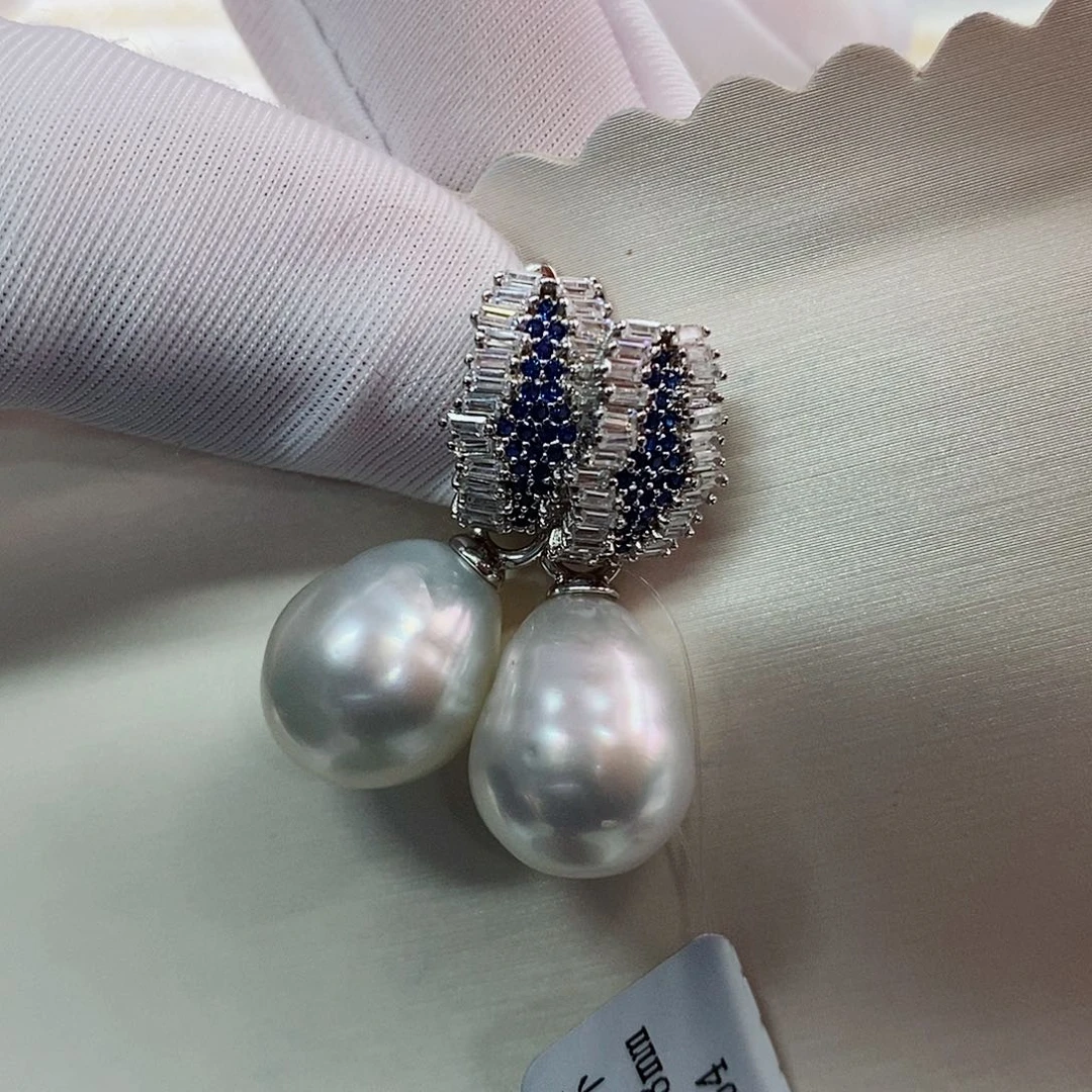 银S925镶嵌耳饰海水珍珠12-13