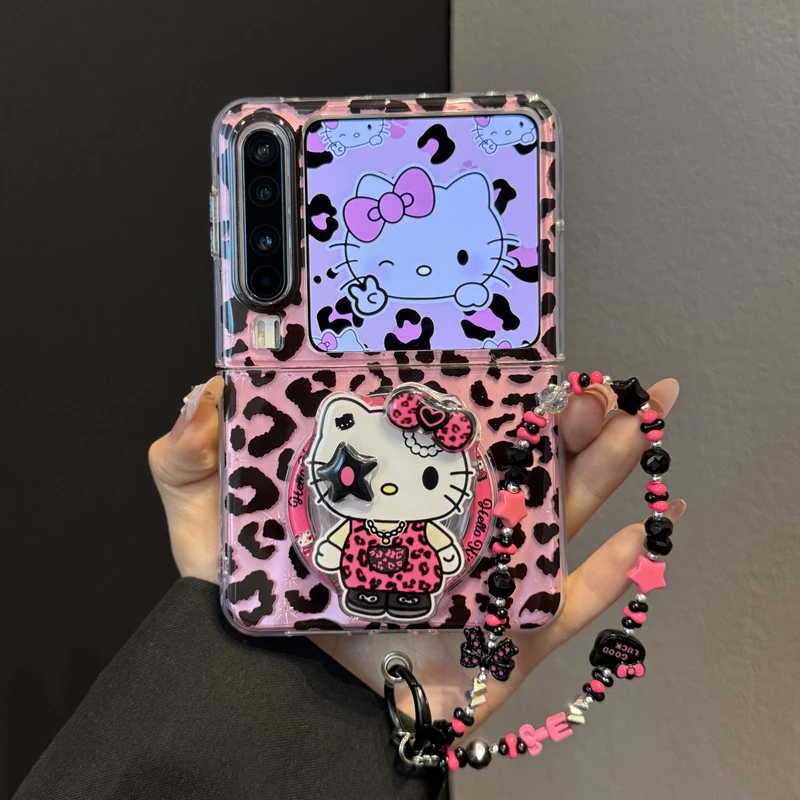 适用华为purax折叠屏手机壳粉色豹纹PuraX星星眼吉他KT猫磁吸支架