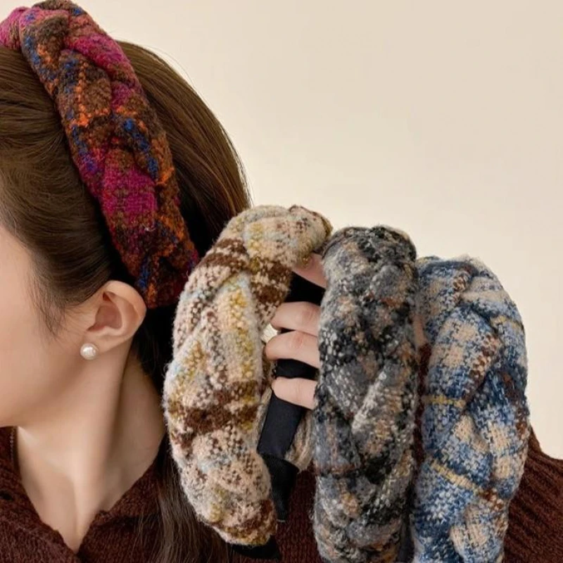 复古港风麻花撞色发箍女秋冬高颅顶压发洗脸头箍2025新款发卡头饰