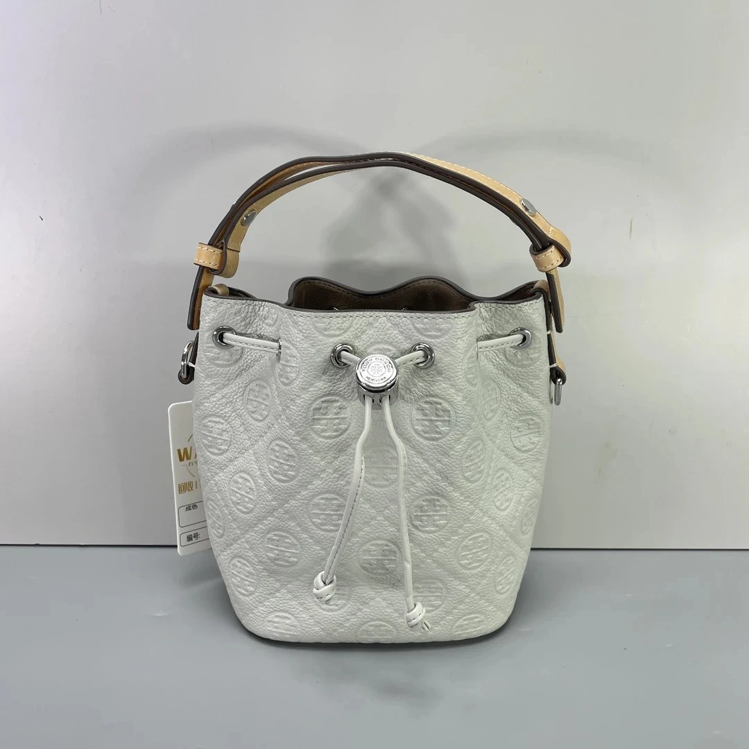 99新 TORY BURCH/汤丽柏琦 新款蓝灰色压纹水桶14*17*9cmM052811