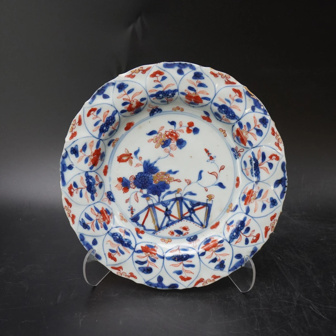 Lot.25080654清康熙青花矾红描金花卉纹赏盘 直径：约21.5cm