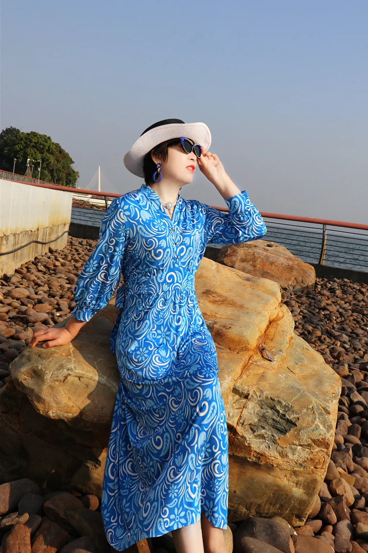 2383高档定制面料修身连衣裙夏季长裙显瘦气质时尚洋气洋气衣服女