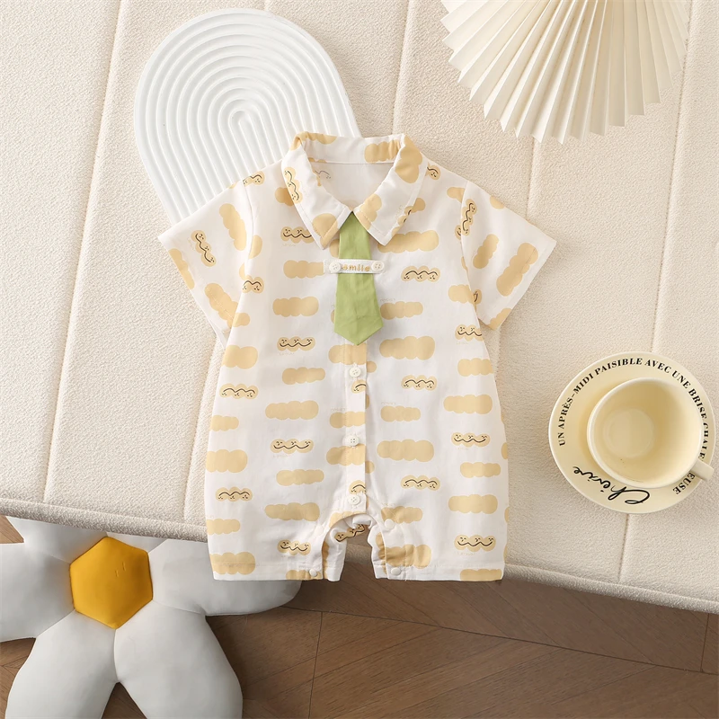 婴儿连体衣夏装短袖衬衫纯棉哈衣新生儿爬服夏天外出服男宝宝夏季