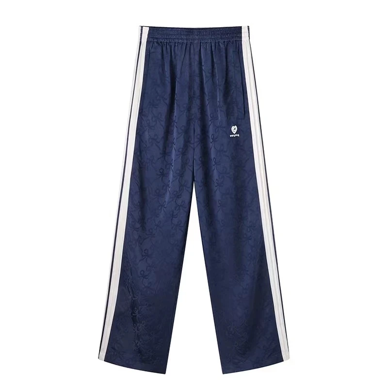 【波粼】复古蝴蝶结提花撞色休闲宽松大版直筒裤.Z30703b