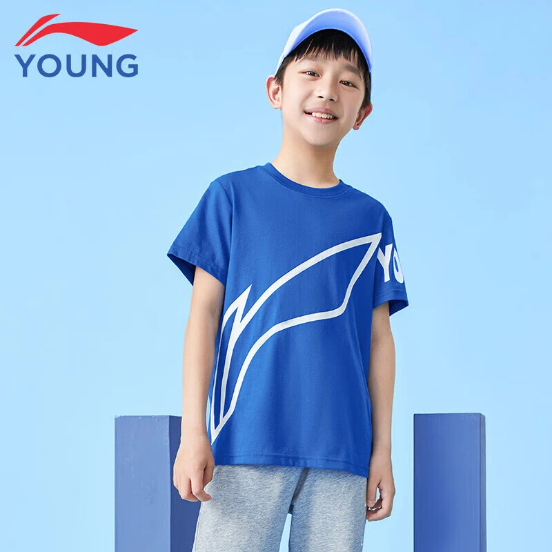 李宁男童短袖T恤2025夏季新款休闲吸汗透气半袖儿童纯棉运动上衣