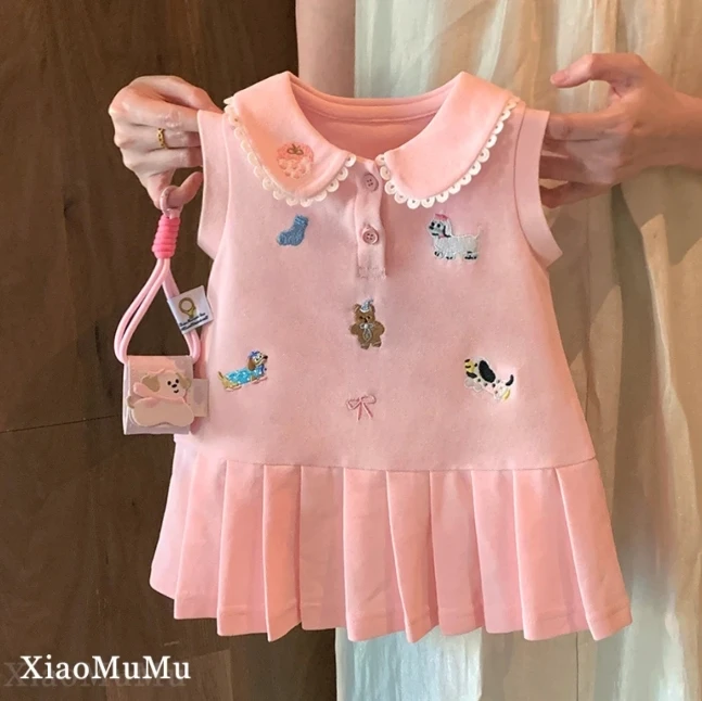 韩国童装~女宝可爱百褶裙女童夏季洋气学院风polo款休闲背心裙