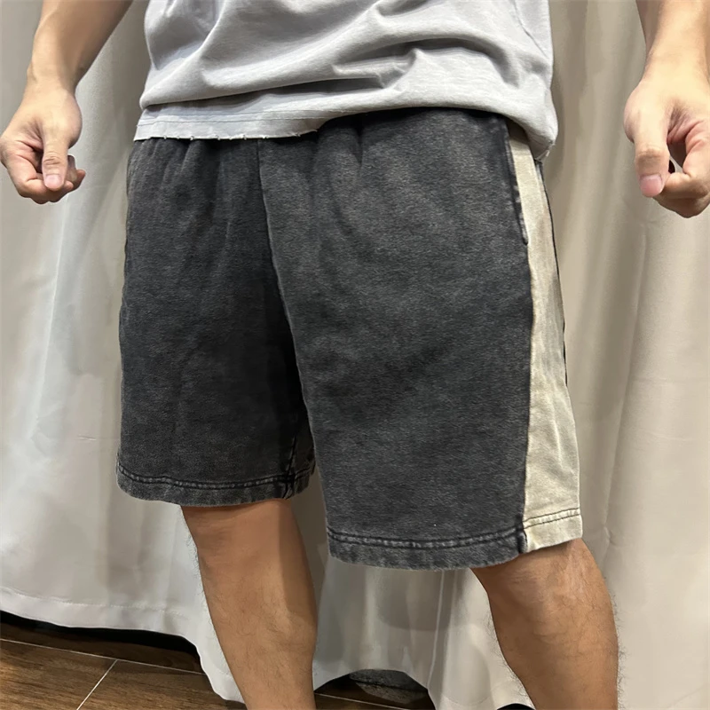 DeweLvum复古运动宽松纯棉短裤男潮夏拼接织带抽绳休闲五分裤男装