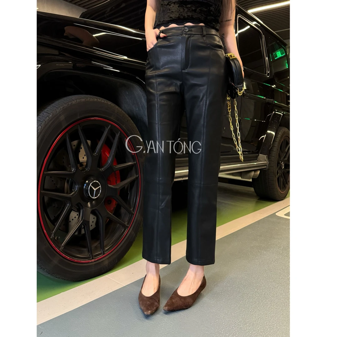 G. yantong/郭彦彤轻奢设计小众亲肤修身显瘦薄绒皮裤休闲裤KZ118