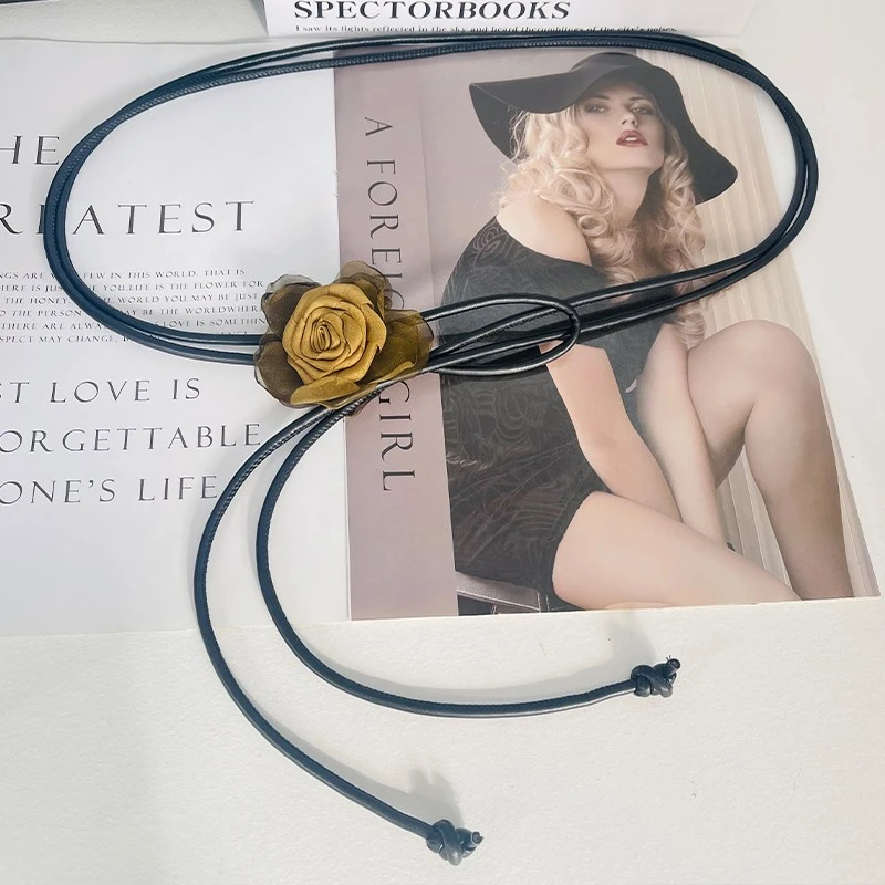 干枯玫瑰花朵腰带女复古时尚百搭打结腰绳高级简约韩版配裙子配饰