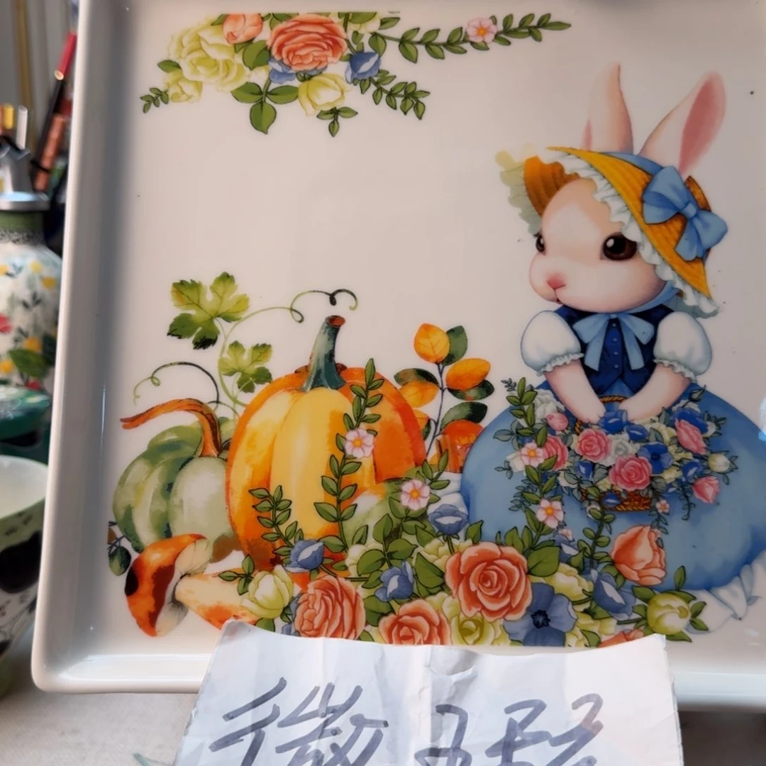 陶瓷9英寸南瓜兔大寿司盘微瑕一只看图