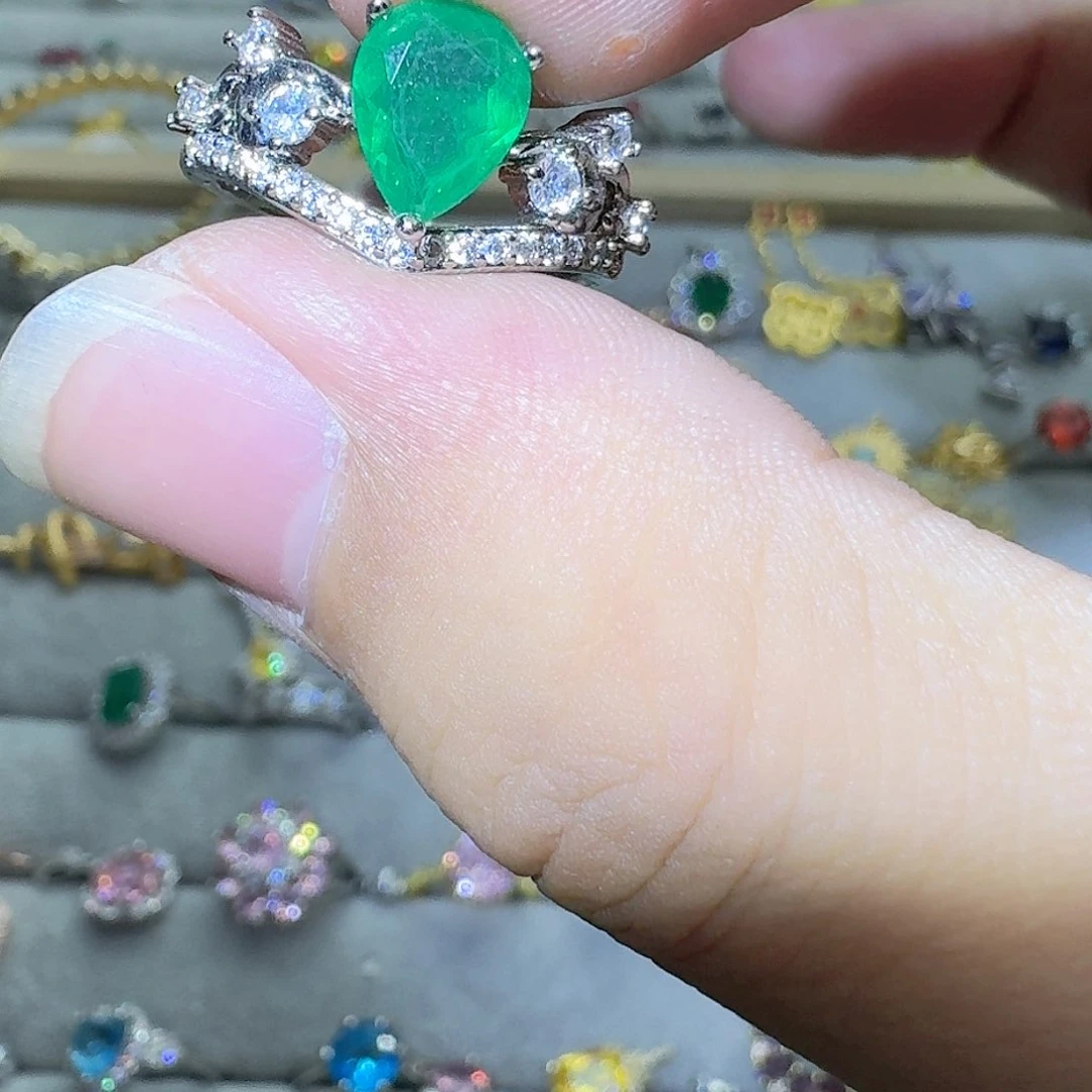 绿水晶戒指银S925镶嵌