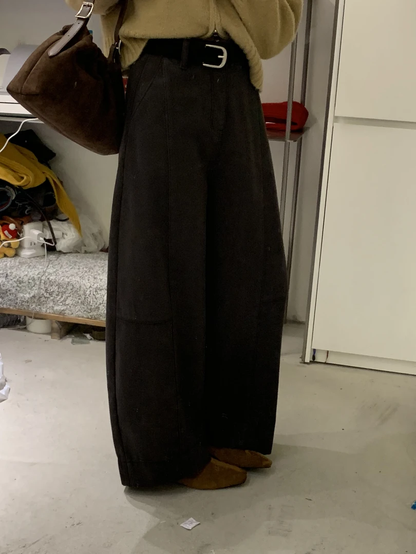 灰灰呀！6972 韩标BR 韩代复古设计加厚绒高腰百搭阔腿弯刀牛仔裤