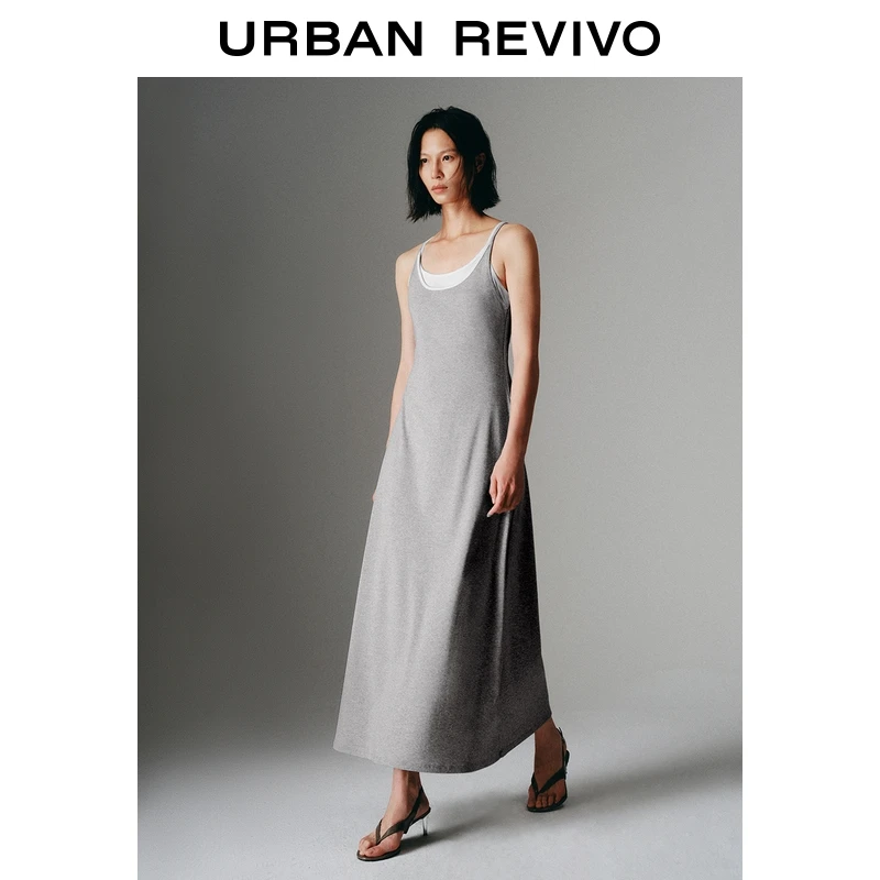 UR2025秋季新款女装休闲慵懒撞色假两件拼接连衣裙UWJ750044