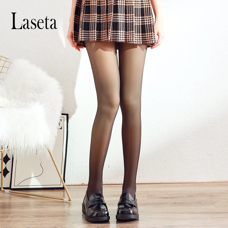 Laseta兰妲黑透肤水光袜女秋冬加绒保暖黑丝不掉档收腹打底裤显廋