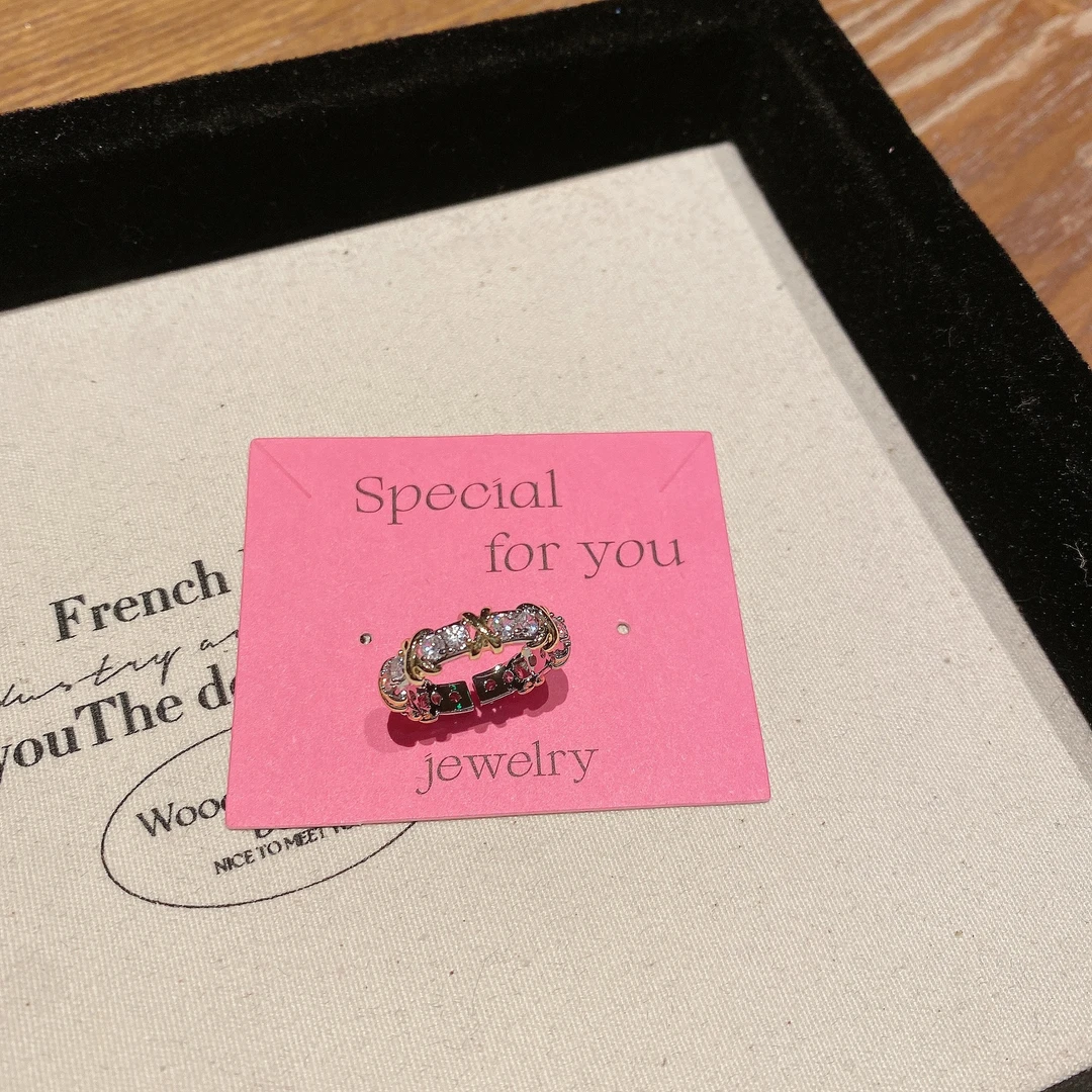 铜合金锆石戒指 撞色满钻双色圈圈高级感经典时髦款气质戒指指环