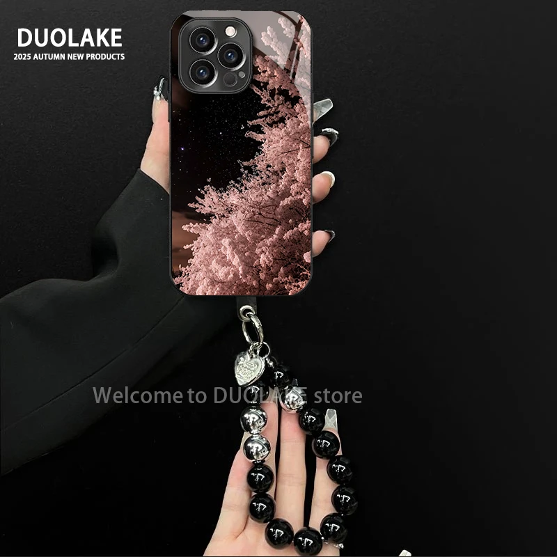 星空花朵适用苹果vivo华为oppo小米iPhone17电镀玻璃防摔手机壳潮