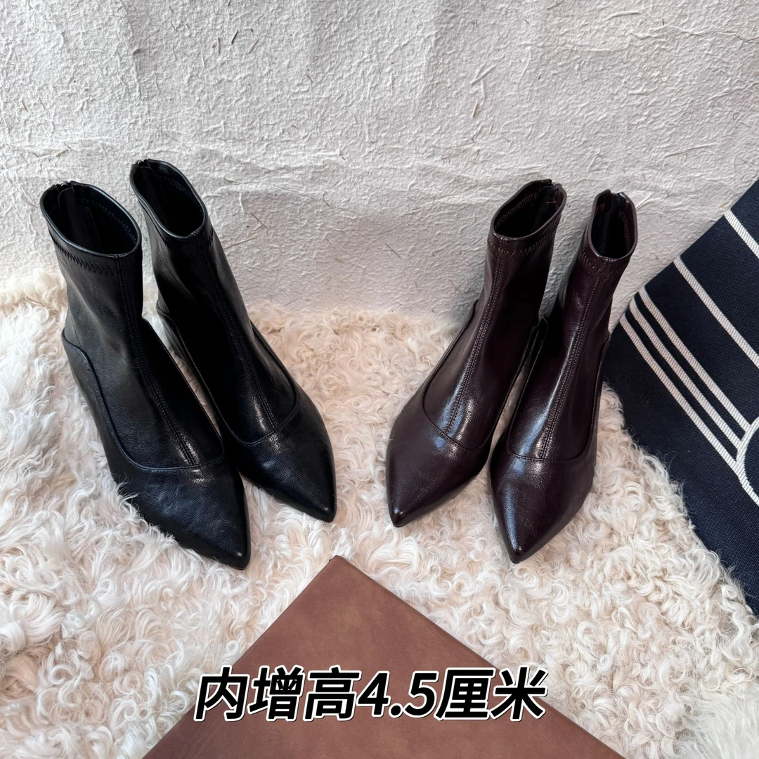 【增高4.5厘米】DUOZHEN新款流线型结构剪裁尖头瘦瘦靴