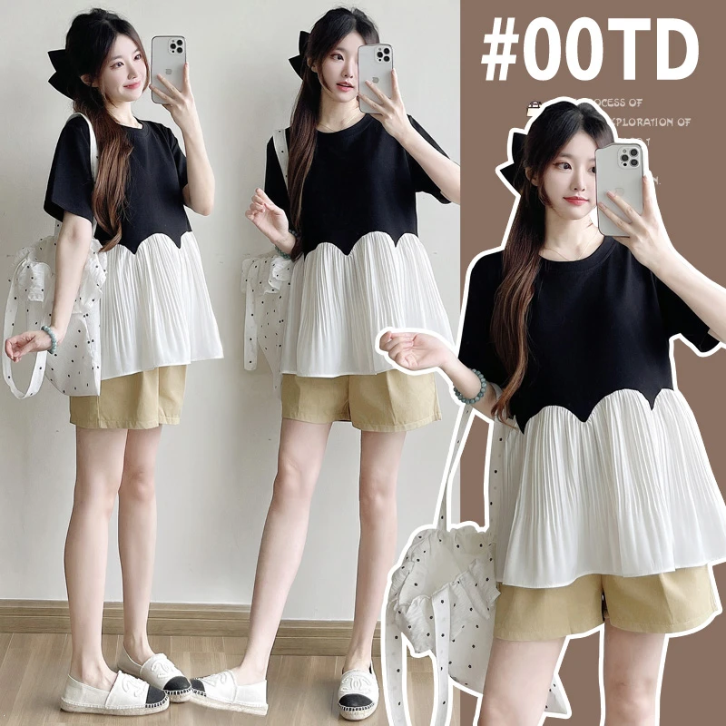 孕妇装2025夏季宽松孕妇短袖T恤娃娃衫款式遮肚子不显怀小个子