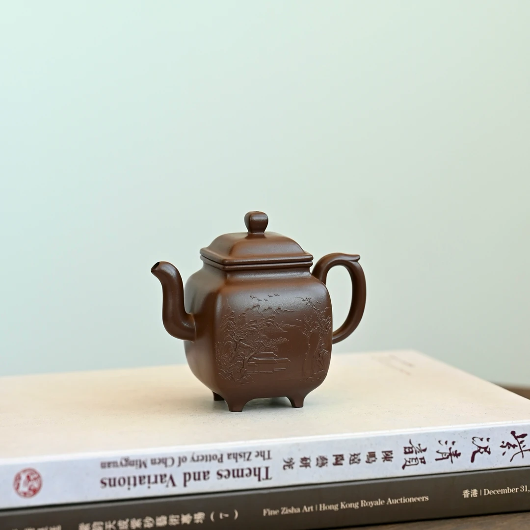四方酒壶 紫砂壶 本色泥绘   180cc一厂紫泥