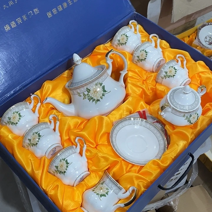 瓷片白玫瑰茶咖具15头
