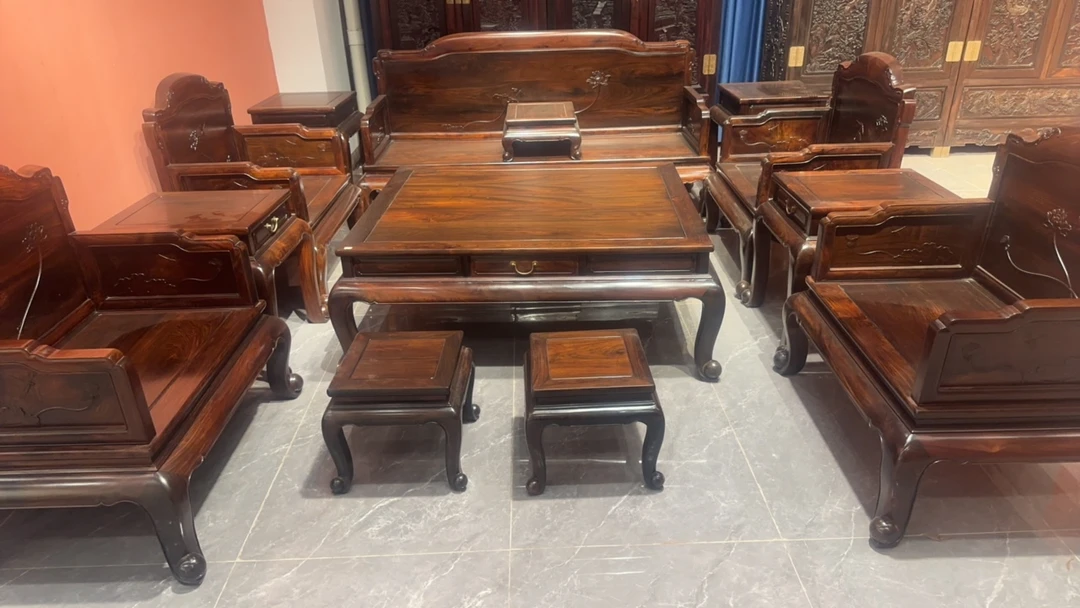 大红酸枝（交趾黄檀）沙发格木十三件套客厅实木家具新中式家用古典