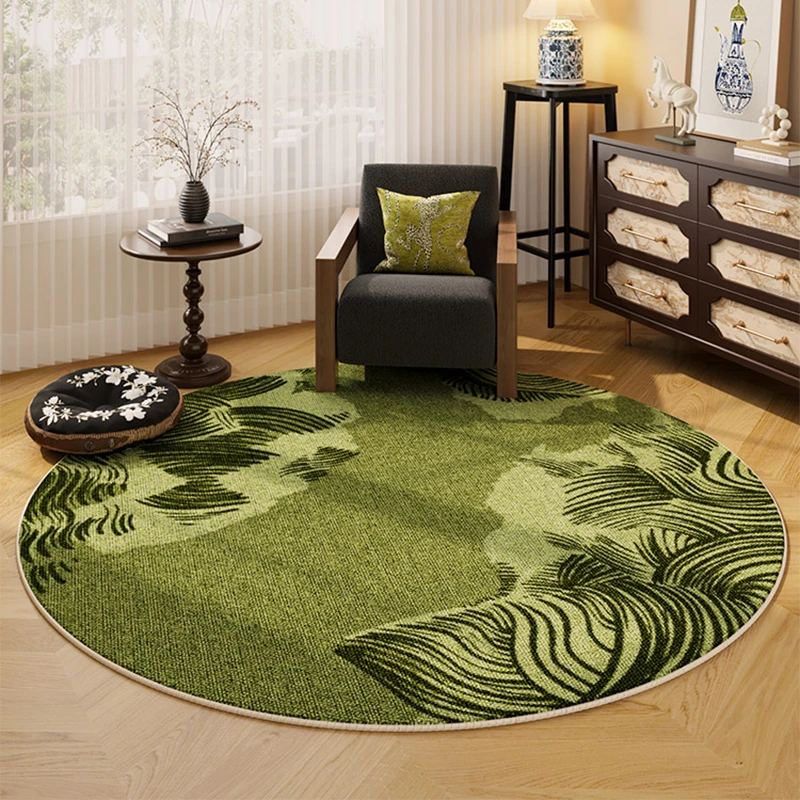 2025新款中古风绿色圆形地毯客厅防水可擦地垫梳妆衣帽间卧室脚垫