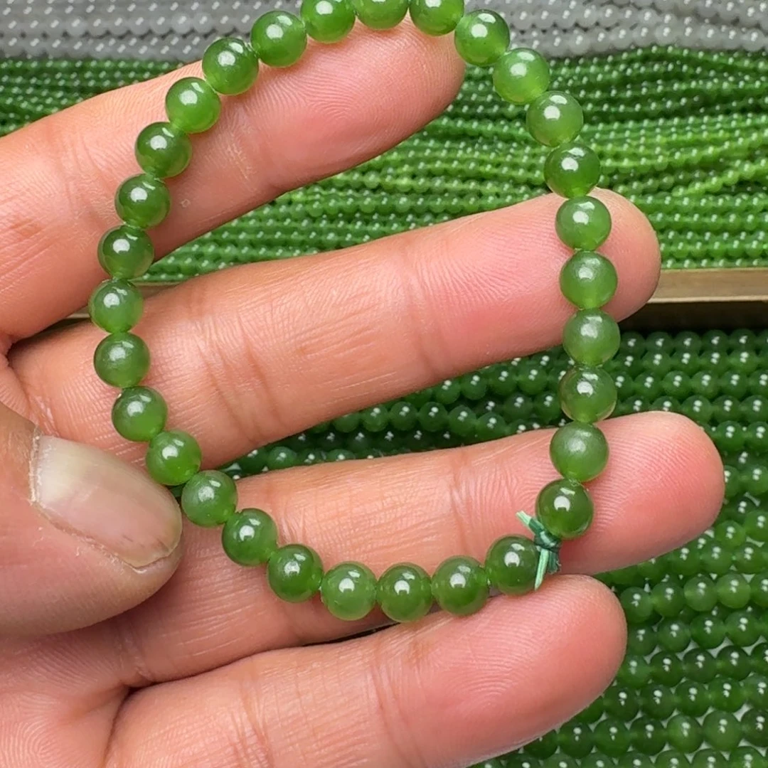 和田玉未镶嵌颈饰碧玉冰阳绿卡6手串