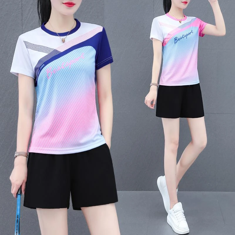 夏季薄款运动套装女士2025新款跑步羽毛球服装短袖短裤速干衣夏装