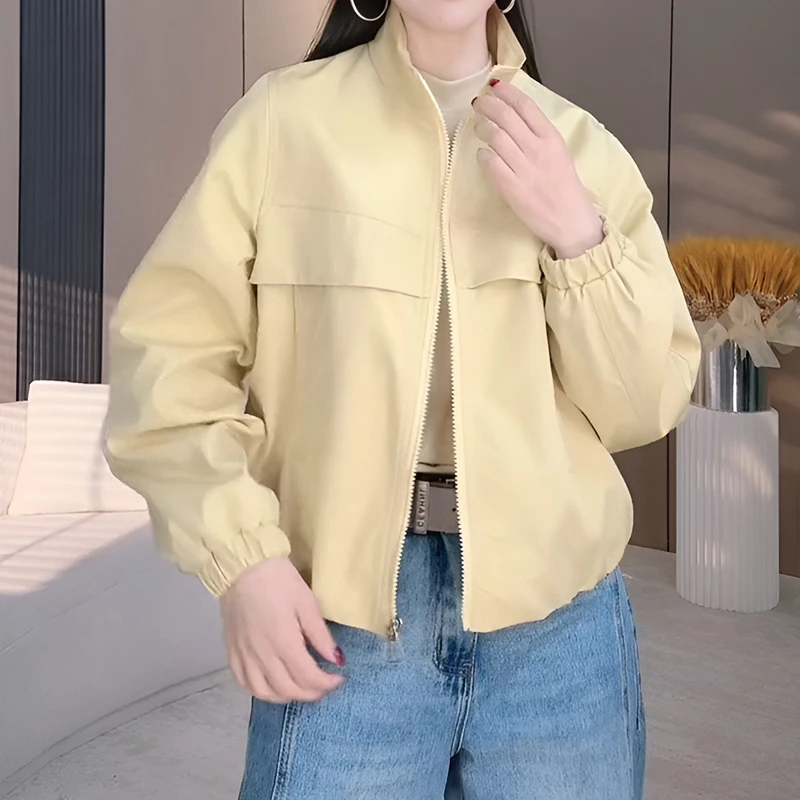 气质立领夹克外套女短款2025春秋新款韩系减龄纯色休闲百搭上衣