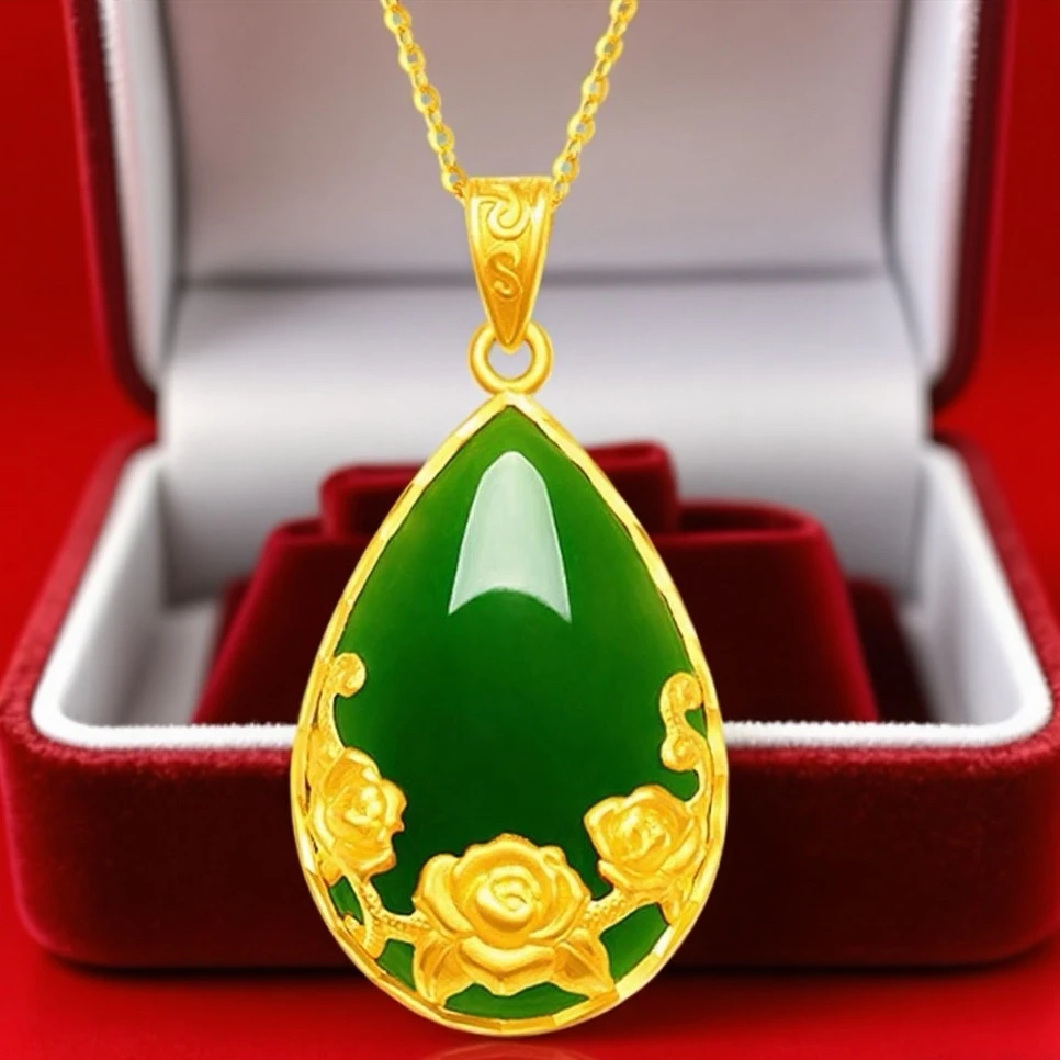 合金仿水晶吊坠 国风碧水玫瑰吊坠民族风高端贵气妈妈百搭饰品