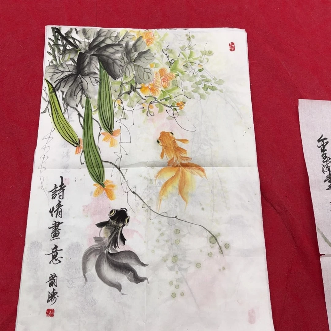 国画花鸟等图案为一体的