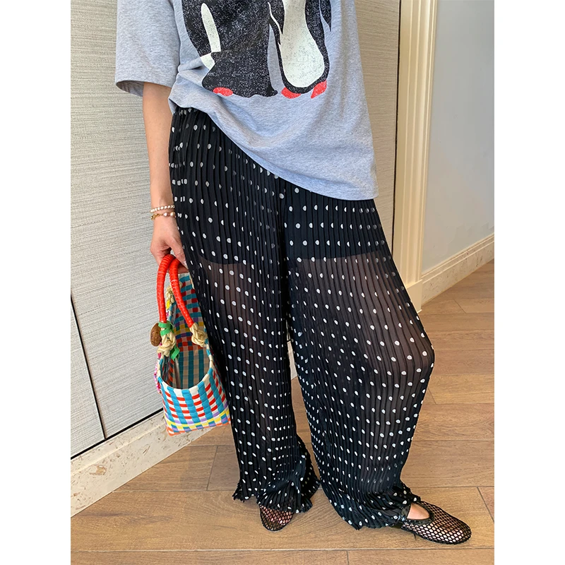 落落狷介黑色裤子2025年早春新款波点裤裙女小个子宽松阔腿裤显瘦