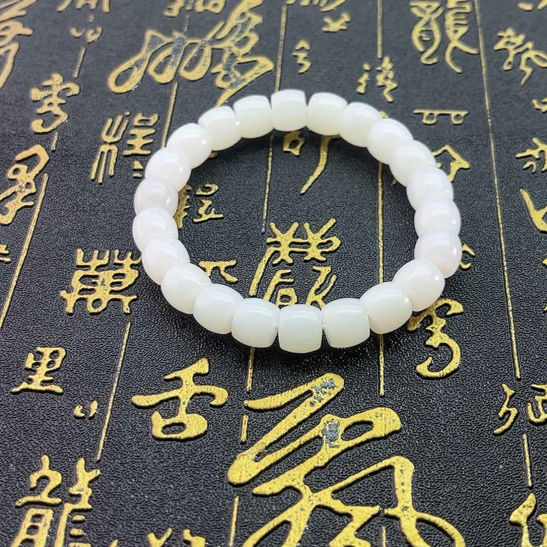 和田玉未镶嵌颈饰俄料-白玉-老型直切手串-10mm