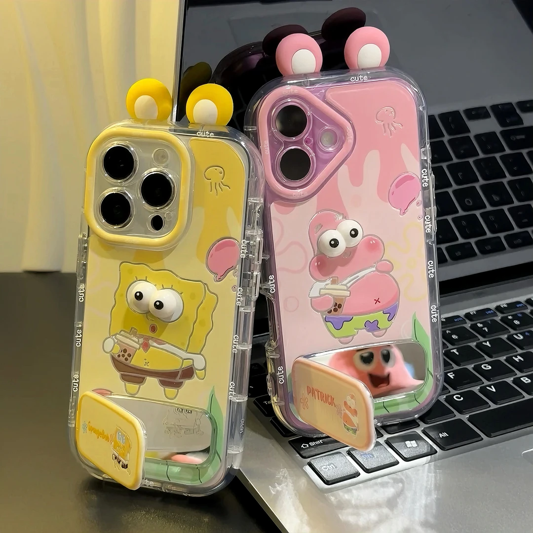 大眼睛海绵宝宝派大星镜子支架适用苹果16手机壳华为vivo小米oppo