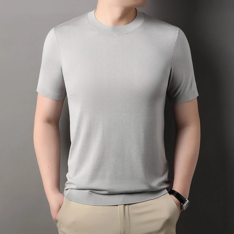 织厘四季【100%莱赛尔】男士透气凉爽细腻纯色16针高密度休闲针织衫