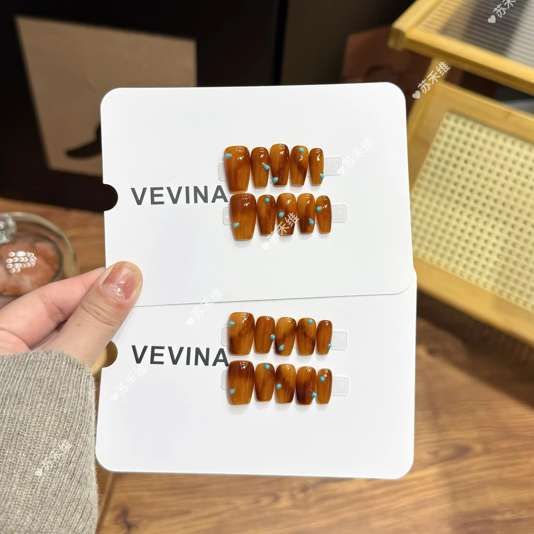 苏禾维【琥珀松石】纯手工穿戴甲手工晕染短款穿戴甲高级感显白美甲